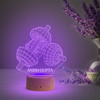 3D Illusion Dumbbell night lamp with Multicoloured Light Customized with Name Fitness Lover Gift, Gift for Gym Lover